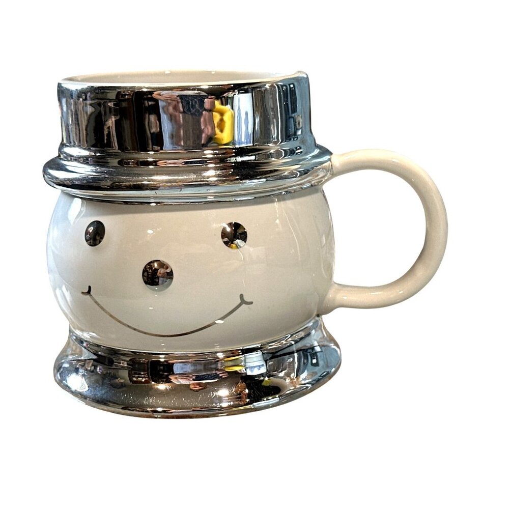 Harry Slatkin Ceramic Mug Silver Accents Embossed Smiley Cocoa Art Mug Collector - Picture 2 of 10